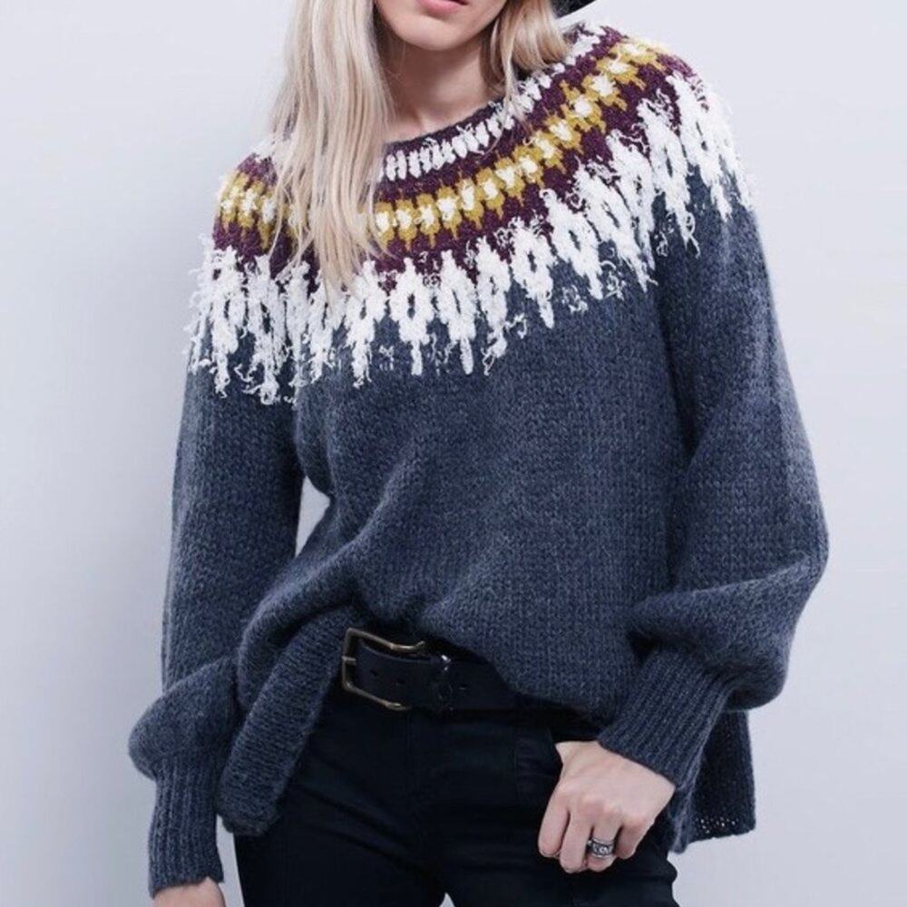 free people | baltic fairisle wool alpaca blend pullover muticolor sweater sz XS